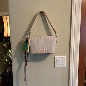 Consulela Beige Textured Shoulder Bag with Tan Strap